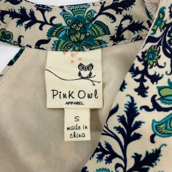 PINK OWL Floral Bell Sleeve Mini Shift Mini Dress Size S Summer Boho Festival - Picture 3 of 7